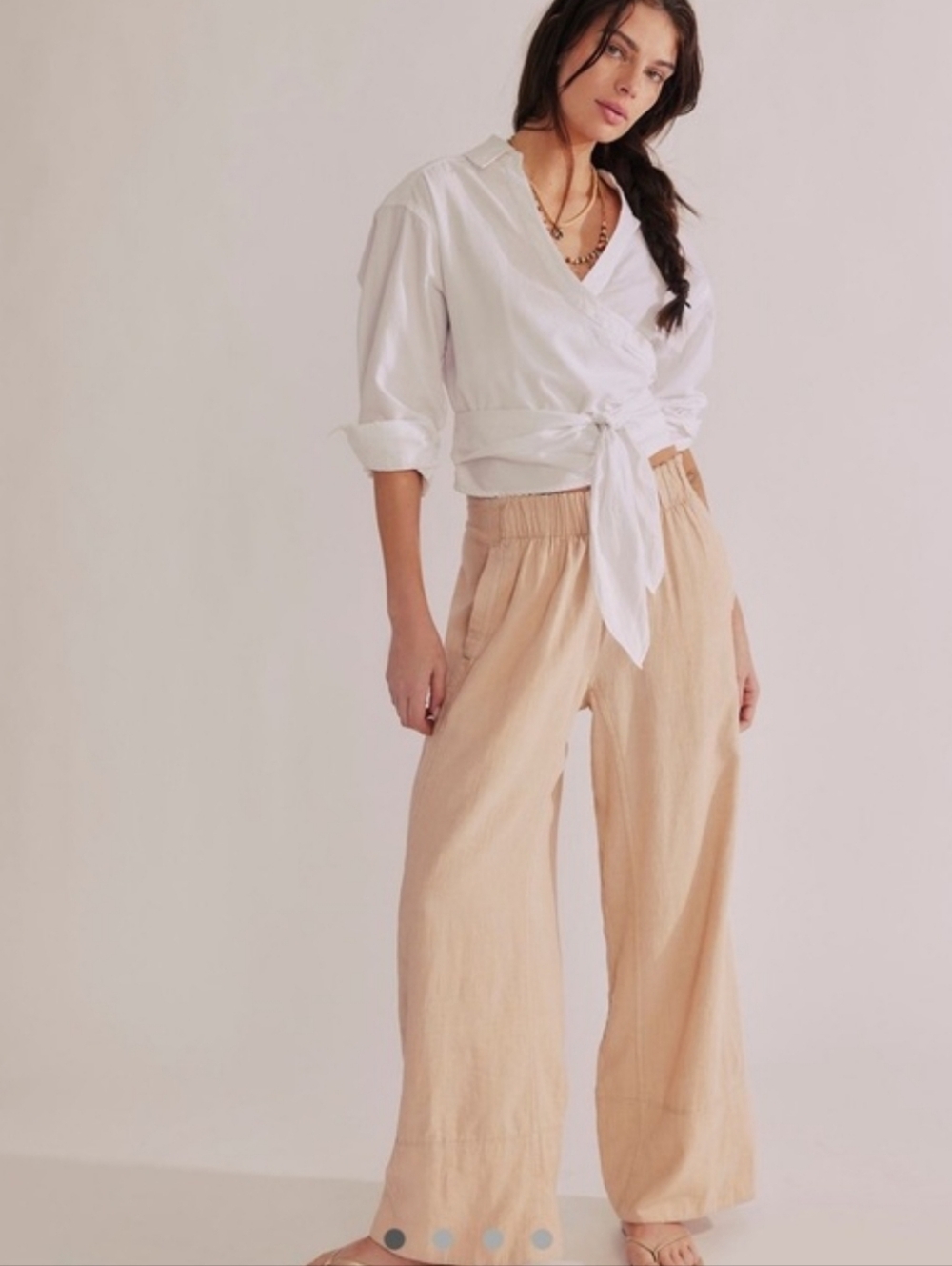 Free People Relaxed Wide-Leg Pants in Light Tan